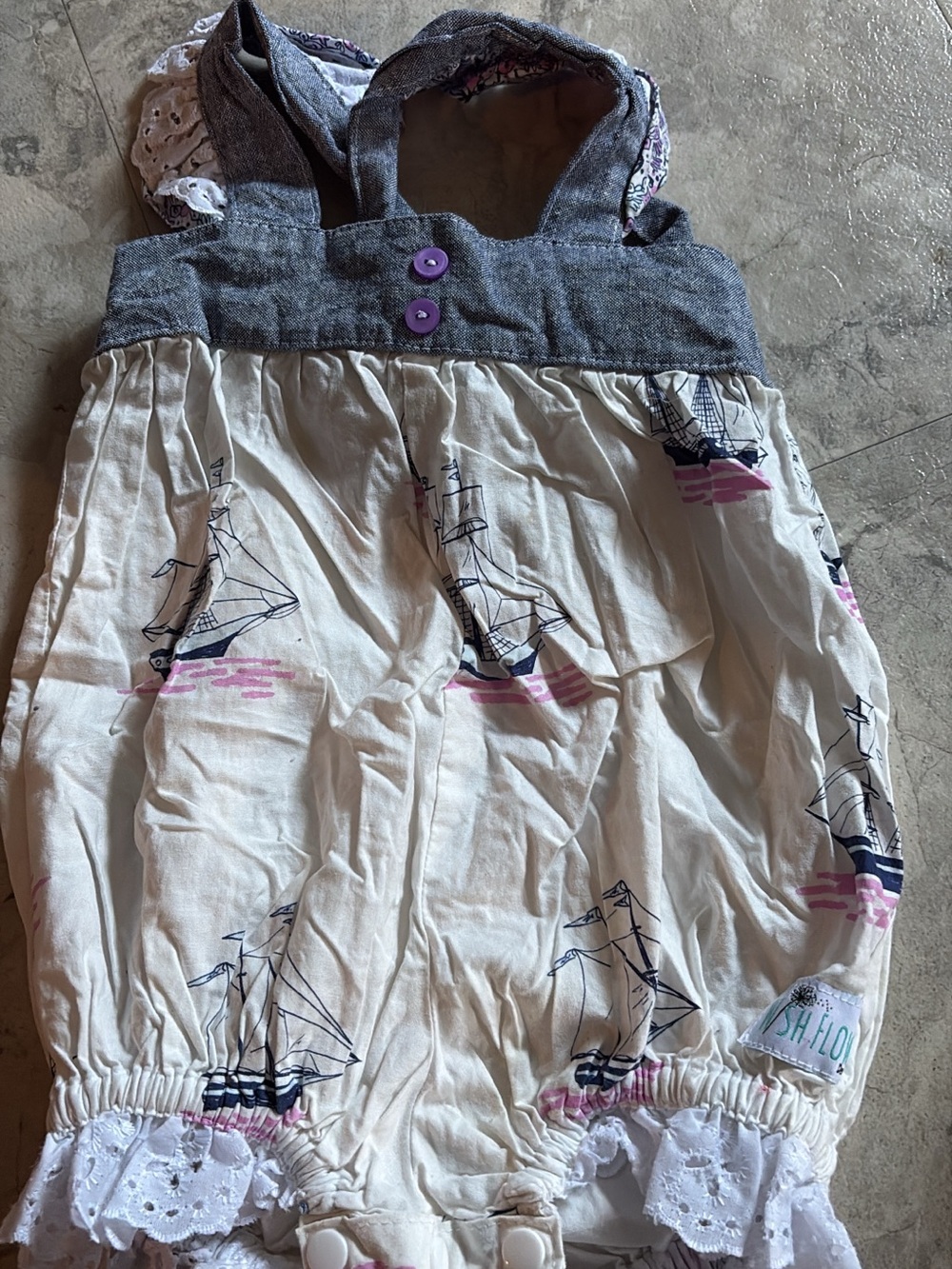 Nautical Print Baby Romper in White and Navy with Pink Accents